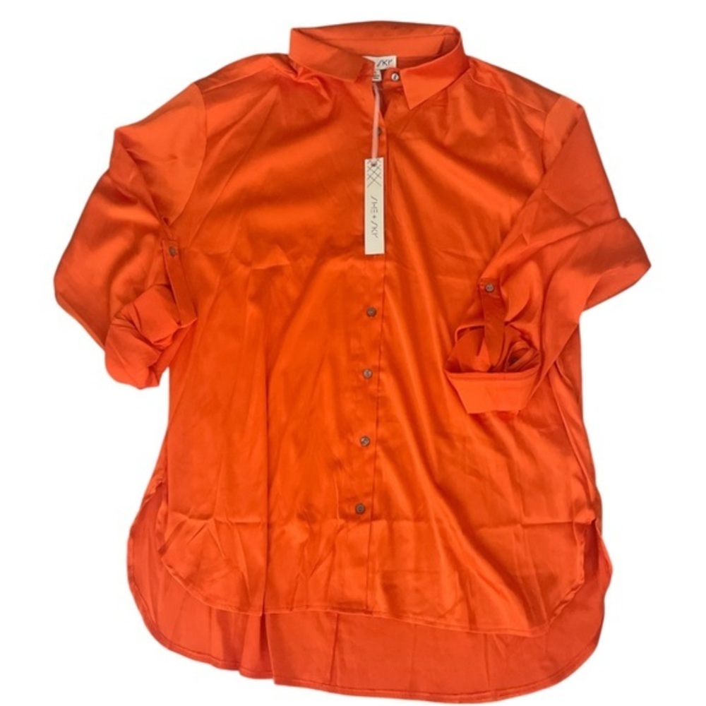 She + Sky Orange Button Down Blouse